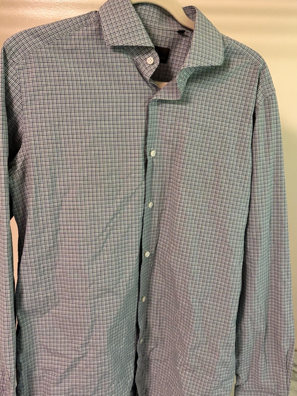 Hugo Boss Men's Checked Dress Shirt in Light Blue and White